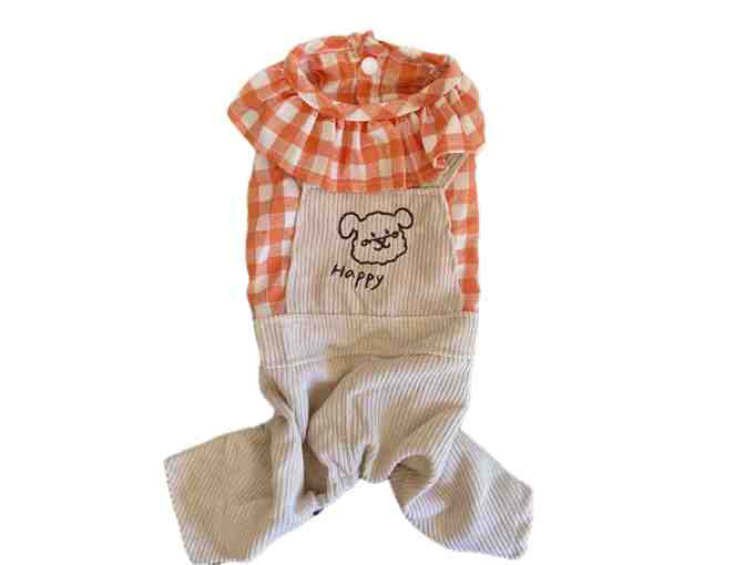 Charming Ruffle Collar Dog Jumpsuit with Happy Pup Design size S/M