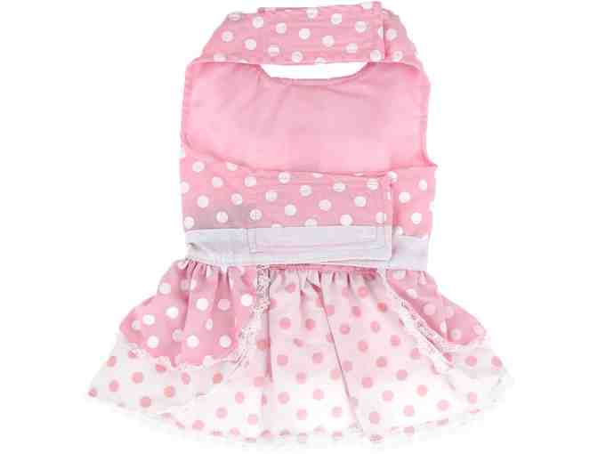 DOGGIE DESIGN Pink Polka Dot and Lace Dog Harness Dress Set size XS