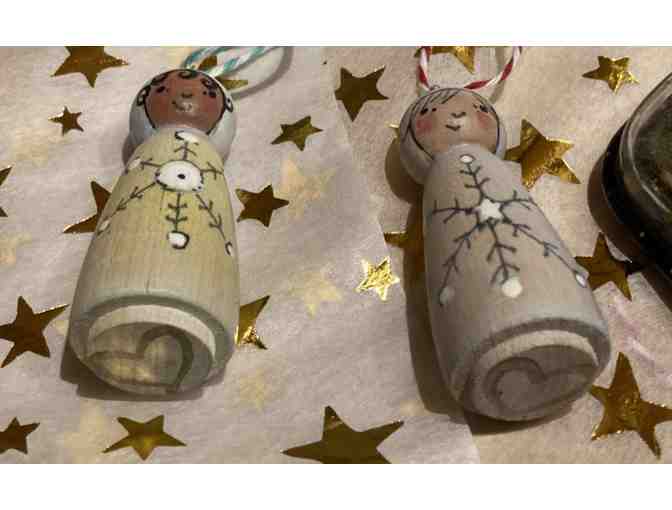 Handmade Wooden Peg People- Set Three: Solstice/Holiday Ornaments