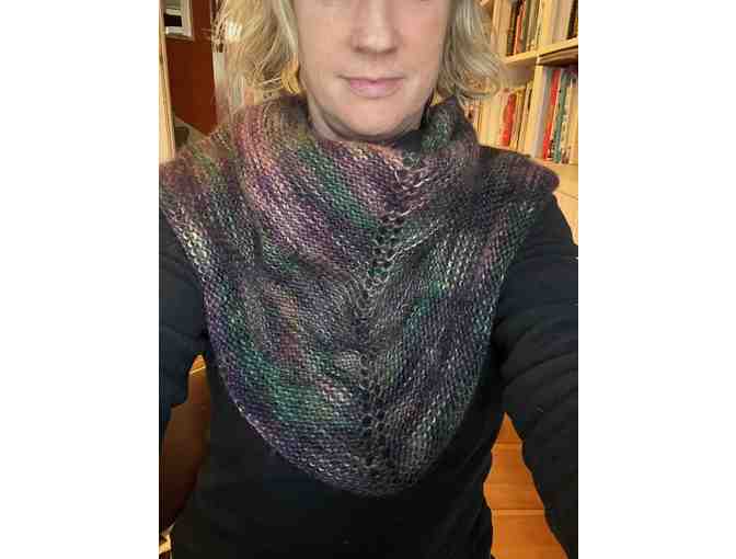 Hand-Knit Shawl *Purple and Green Yarn *Must See! - Photo 2