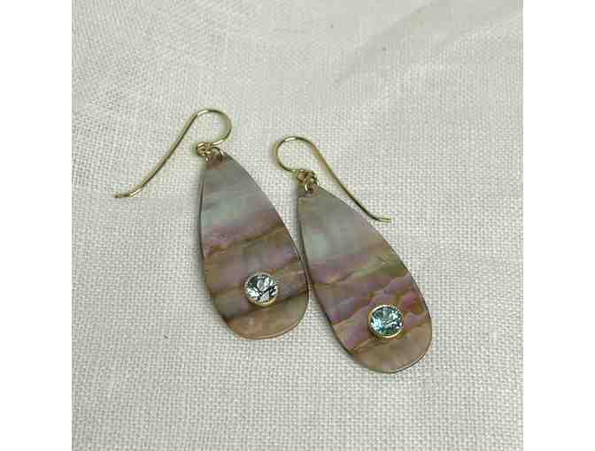 Beautiful Earrings Handcrafted by Local Jeweler *Blue Topaz and Abalone shell *Stunning!